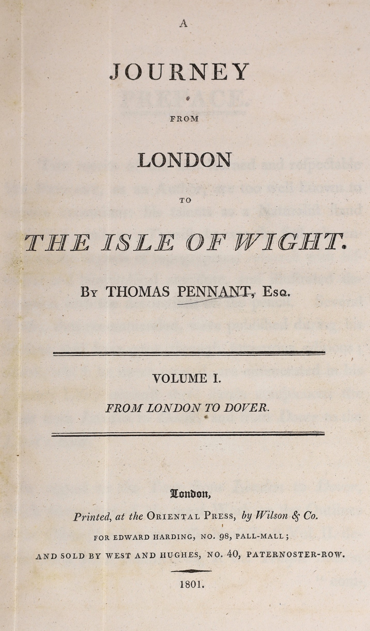 ISLE OF WIGHT - Pennant, Thomas - A Journey from London to the Isle of Wight, 1st edition, 2 vols, 4to, half calf, with 2 hand-coloured folding maps and 47 plates, Oriental Press, London, 1801